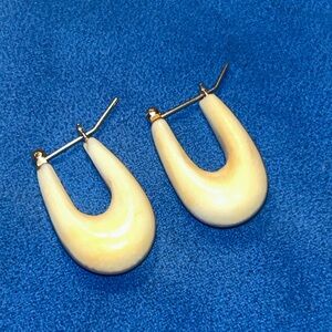 Carved Bone U-Shape Hoop Earrings with 14K Gold Posts